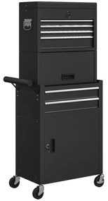HOMCOM Carrinho de Ferramentas com 6 Gavetas Rodas Painel Lateral Perfurado e Caixa de Ferramentas Desmontável 60,5x33,5x131 cm Preto | Aosom Portugal