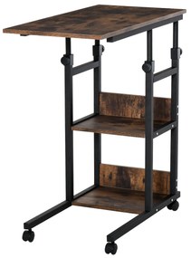 HOMCOM Mesa Auxiliar Mesa de Apoio Mesa de Cama para Computador Portátil Altura Ajustável 2 Prateleiras Integradas Metal Marrom | Aosom Portugal