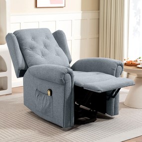 Poltrona Relax Reclinável Elétrica Poltrona Elevatória com Encosto Alto Capitonê Controlo Remoto 85x91x103 cm Cinza