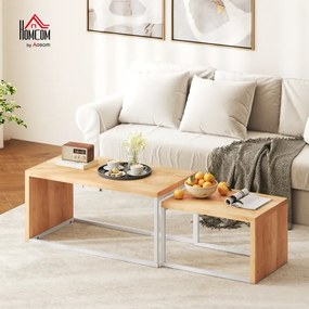 Conjunto de 2 Mesas de Centro com Pés de Metal Estilo Industrial 90x48x42 cm e 59x42x36 cm Branco e Madeira