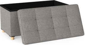 Banco com Arrumação, 76 x 38 x 39 cm, Tecido de Linho com Bandeja, Pernas de Madeira com Pés de Borracha, para Sala, Quarto ou Entrada, Cinza