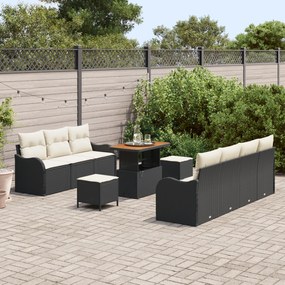 Conjunto de Sofá de Jardim vidaXL 10 Peças com Almofadas Preto Vime Si