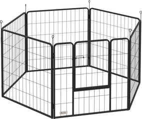 PawHut Parque Animais Parque para Cães 6 Painéis de 80 cm de Altura Cercas para Cães de Aço Dobrável com Porta para Interior Preto | Aosom Portugal