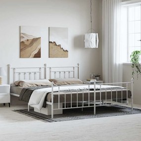 Estrutura de cama com cabeceira e pés 193x203 cm metal branco