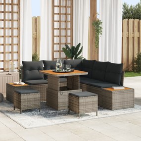 Conjunto de Sofá de Jardim vidaXL com Almofadas Cinza Rattan Acácia de 8 Peças