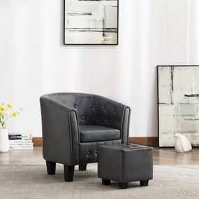 vidaXL Poltrona com apoio de pés couro artificial cinzento