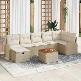 vidaXL Conjunto de Sofá de Jardim 8 Peças com Almofadas Bege Rattan Poliomérico