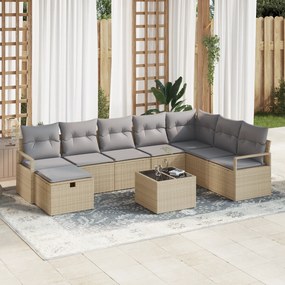 Conjunto de Sofá de Jardim vidaXL 9 Peças com Almofadas Bege Polyratta