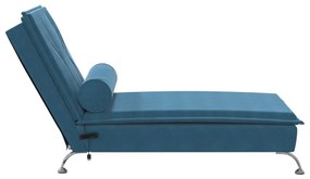 Chaise lounge de massagem com rolo veludo azul