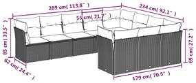 10 pcs conjunto sofás de jardim c/ almofadões vime PE preto