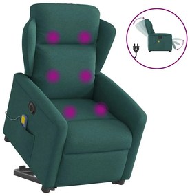 vidaXL Poltrona elétrica elevatória massagens tecido verde-escuro