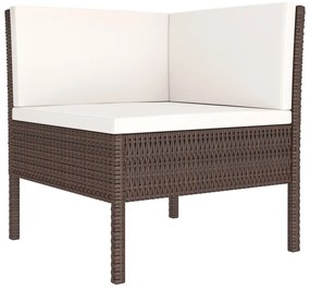 7 pcs conjunto lounge jardim c/ almofadões vime PE castanho