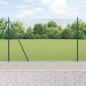 vidaXL Cerca de Fio Soldado com 7 Postes Flangeados Verde 1.4x10 m Aço