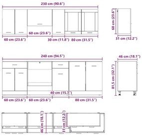 Conjunto de Armários de Cozinha 8 Peças Carvalho Fumado Madeira de Eng