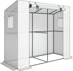 Outsunny Mini-estufa, estufa encostada com porta enrolável e janelas de tela, resistente aos UV, para flores, mudas, plantas, Branco | Aosom Portugal