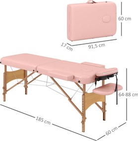 Marquesa de Massagem Dobrável Marquesa com Altura Ajustável Desenho Ergonómico 185x60x64-88 cm Rosa