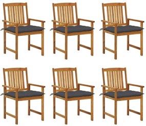 vidaXL Cadeiras de jardim com almofadões 6 pcs acácia maciça
