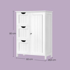 Armário de casa de banho com 3 gavetas, 1 prateleira ajustável, 30 x 60 x 81 cm Branco