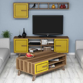 Conjunto de Mobiliário de Sala Ayla – Nogal Amarelo – TV: 160x56,2x35
