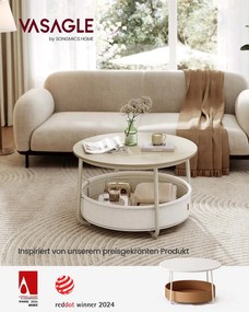 Mesa de centro redonda com cesto em tecido 75 x 45 cm bege natural + branco creme