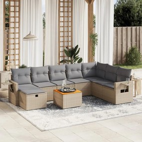 vidaXL 9 pcs conj. sofás jardim c/ almofadões vime PE bege misturado