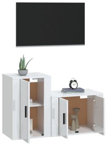 2 pcs conjunto móveis de TV derivados madeira branco brilhante
