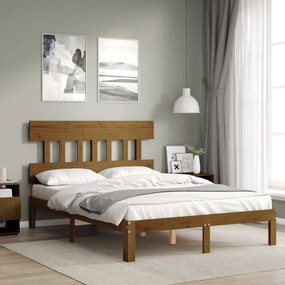 Estrutura de cama dupla pequena 4FT madeira maciça castanho-mel