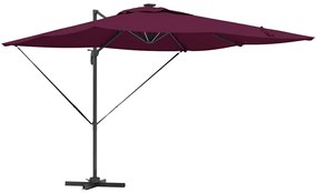 Guarda-Sol Cantilever Roma com LEDs Vermelho Bordeaux, 286 x 285 x 270