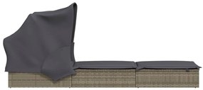 Espreguiçadeira c/ teto dobrável 213x63x97 cm vime PE cinzento