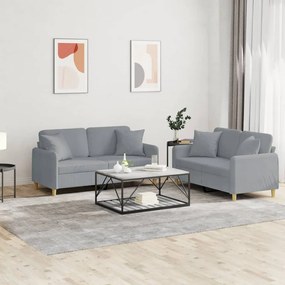 3202102 vidaXL 2 pcs conjunto de sofás com almofadas tecido cinzento-claro