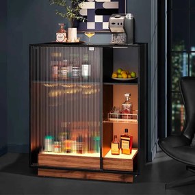 Garrafeira para vinhos com iluminação e porta de vidro canelado 42 x 88 x 105 cm Preto 