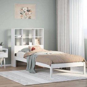 vidaXL Cama com estante sem colchão 90x190 cm pinho maciço branco