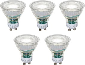 Conjunto de 5 lâmpadas LED GU10 50mm reguláveis transparente 2,5W 450 lm 6500K