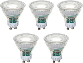 Conjunto de 5 Lâmpadas LED Reguláveis GU10 50mm Transparentes 2.5W 450 lm 6500K