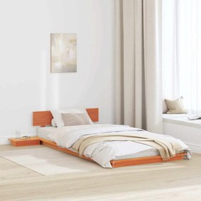 vidaXL Estrado de Cama com Mesas de Cabeceira Castanho Encerado 100x200cm Madeira Maciça