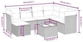 8 pcs conjunto sofás de jardim com almofadões vime PE preto