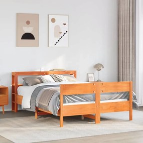 Cama sem colchão 140x200 cm madeira pinho maciça castanho-mel