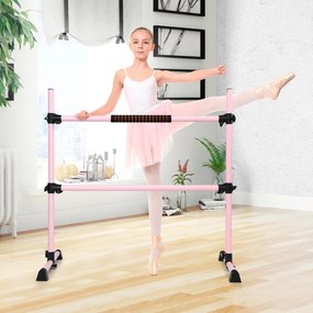 Barra dupla para ballet portátil com altura ajustável para meninas Adultos Fitness Dançar Dança Alongar músculos 124,5 x 71 x 120 cm Rosa