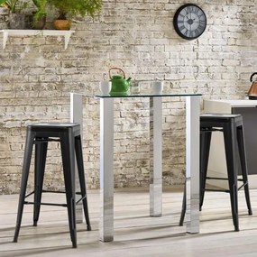 Conjunto de 4 bancos empilháveis de metal com almofadas de borracha e orifício de fixação para cozinha, sala de jantar ou bar 41 x 41 x 76 cm Preto