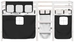 Cama alta criança c/ cortina 80x200cm pinho maciço branco/preto