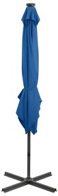 Guarda-sol jardim cantilever poste/luzes LED 250 cm azul-ciano