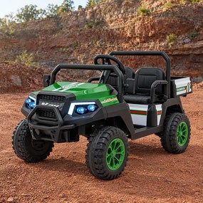 Jipe elétrico para Crianças 2 Lugares 24V Champion Rodas Espuma EVA, Assento couro ecológico Verde