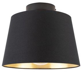 Candeeiro de teto com abajur de algodão preto com dourado 25 cm - Combi Black Clássico / Antigo