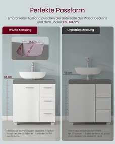Armário para lavatório (NÃO INCLUIDO) 30 x 60 x 64 cm com 3 gavetas grandes e pés em branco e cinzento-cimento
