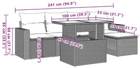 6 pcs conjunto de sofás p/ jardim com almofadões vime PE bege