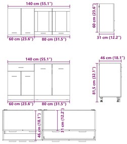 Conjunto de Armários de Cozinha 4 Peças Cinza Sonoma Madeira Engenheir