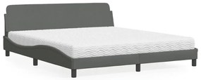 vidaXL Cama com colchão 180x200 cm tecido cinzento-escuro