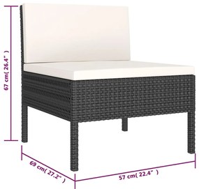 6 pcs conjunto lounge de jardim c/ almofadões vime PE preto