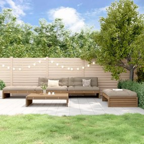 5pcs conj. lounge jardim+almofadões madeira maciça castanho-mel