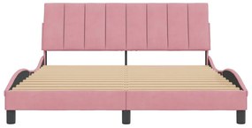 Estrutura de cama c/ cabeceira 160x200 cm veludo rosa